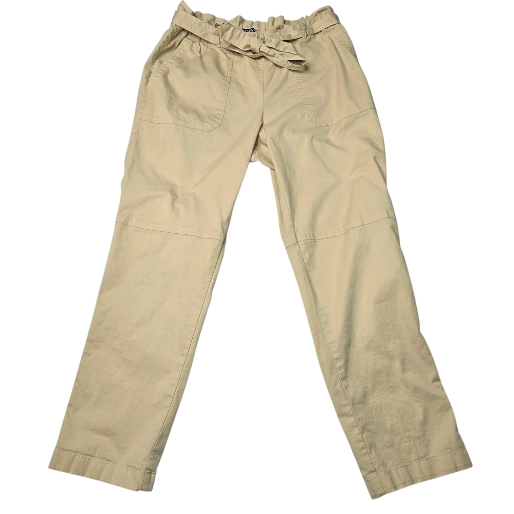 Chaps Paperbag Tie Waist Cropped Khaki Pants